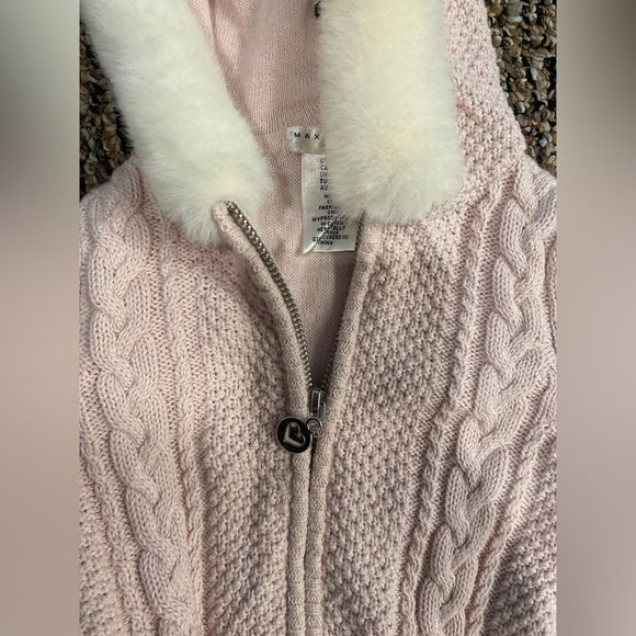 Max Studio Baby Knit Romper fur hoodie Blush pink one Piece - Picture 3 of 10